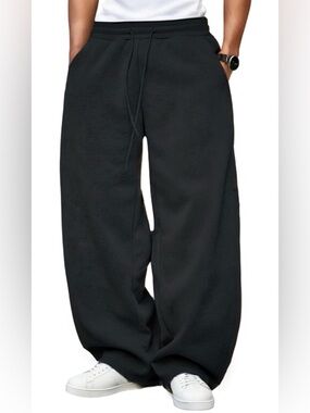 NWT Luminblaze Men’s Black Fleece Lined Sweatpants Small Baggy Wide Leg Drawstri